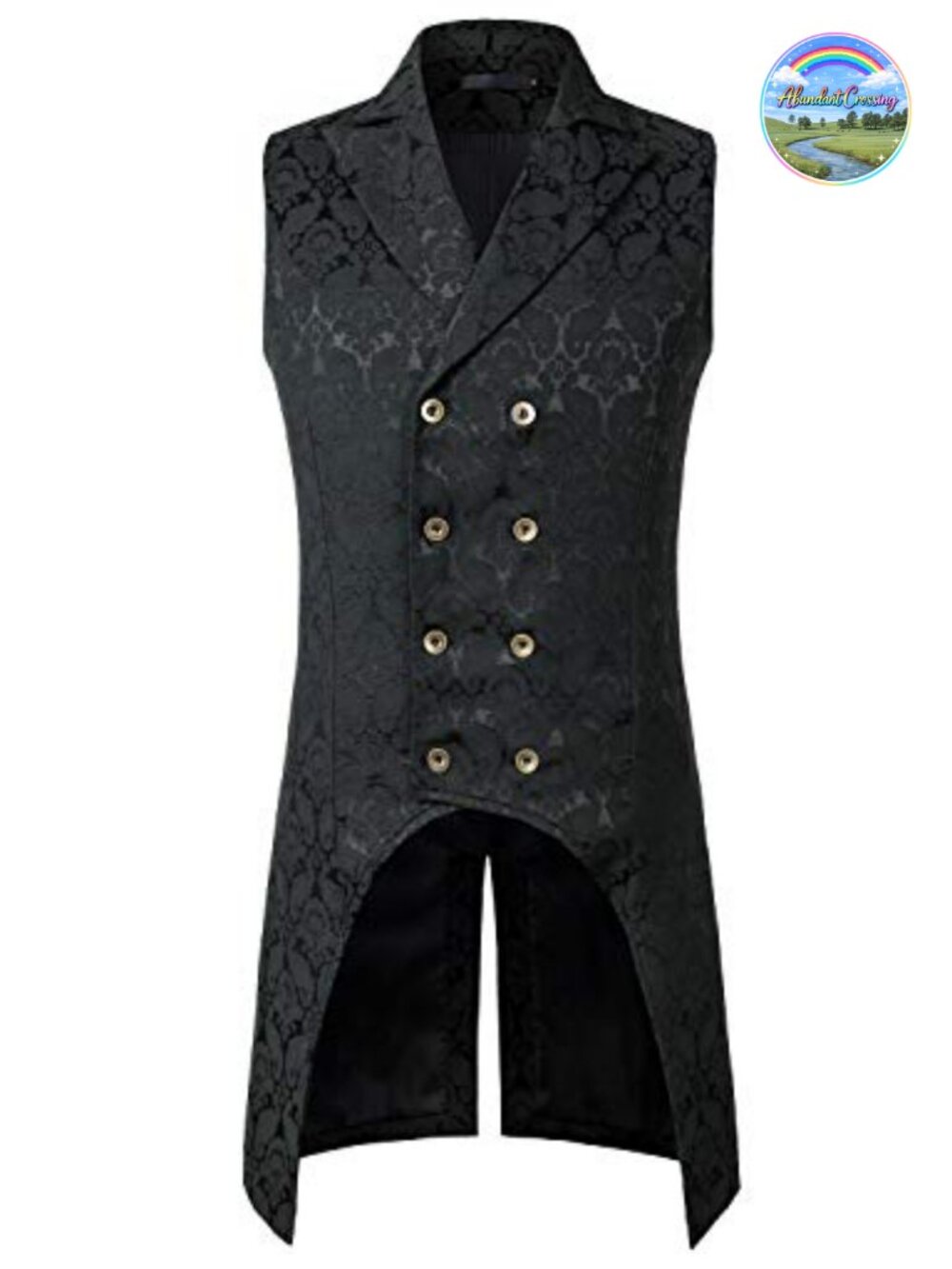 Mens Gothic Steampunk Vest Brocade Jacquard Slim Fit Double Breasted